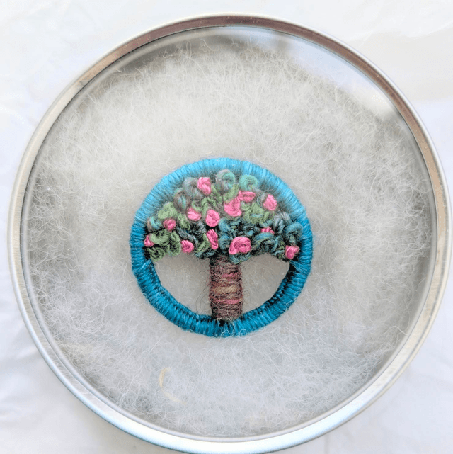 Dorset Button Brooch - pink and green 