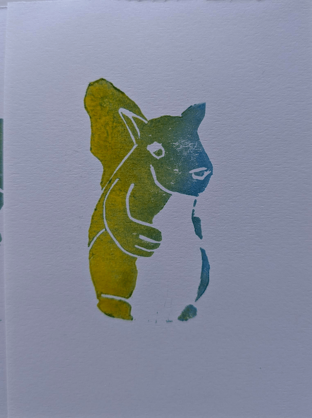 Lino print of Doug