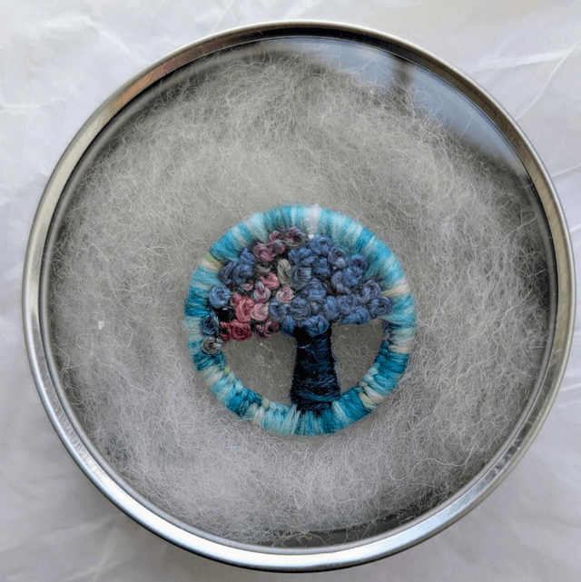 Dorset Button Brooch - Evening Sky with blue stripes.