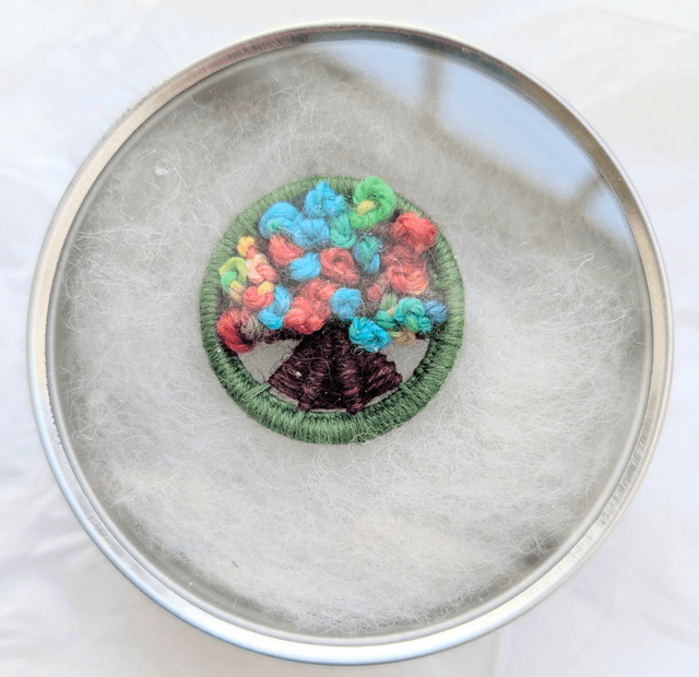 Dorset Button Brooch - rainbow with green 