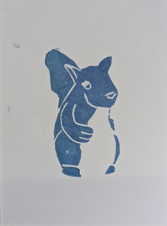 Lino print of Doug