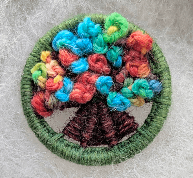 Dorset Button Brooch - rainbow with green 