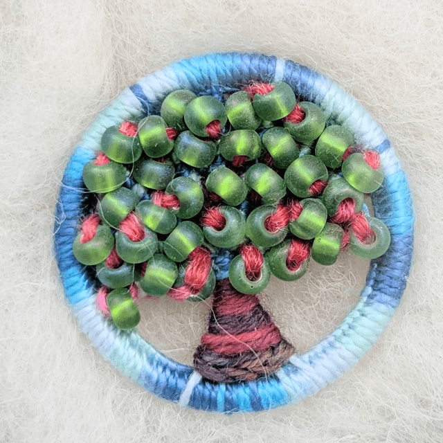 Dorset Button Tree Brooch Green Beaded 